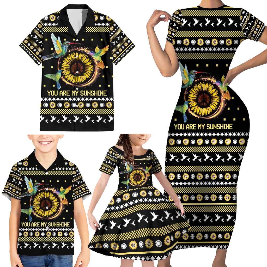 Hummingbird Sunflower Christmas Family Matching Short Sleeve Bodycon Dress and Hawaiian Shirt You Are My Sunshine - Wonder Print Shop