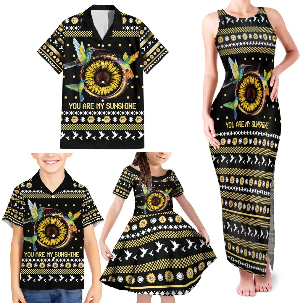 Hummingbird Sunflower Christmas Family Matching Tank Maxi Dress and Hawaiian Shirt You Are My Sunshine - Wonder Print Shop