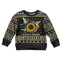 Hummingbird Sunflower Christmas Kid Ugly Christmas Sweater You Are My Sunshine - Wonder Print Shop