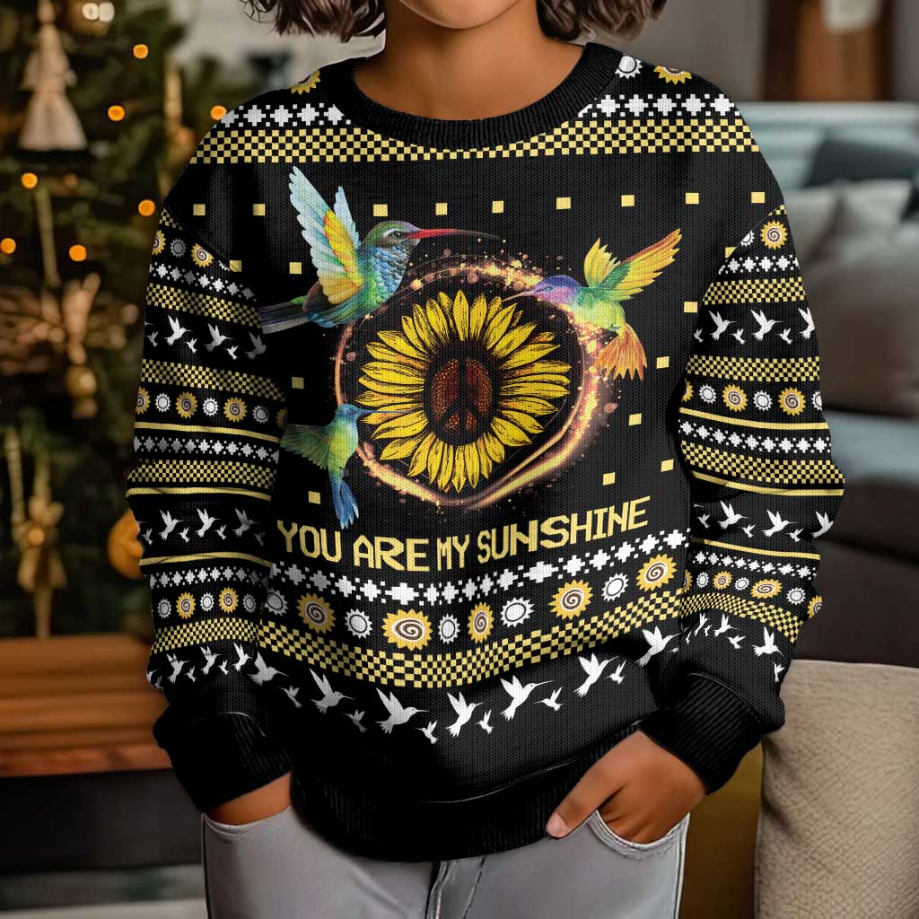 Hummingbird Sunflower Christmas Kid Ugly Christmas Sweater You Are My Sunshine - Wonder Print Shop
