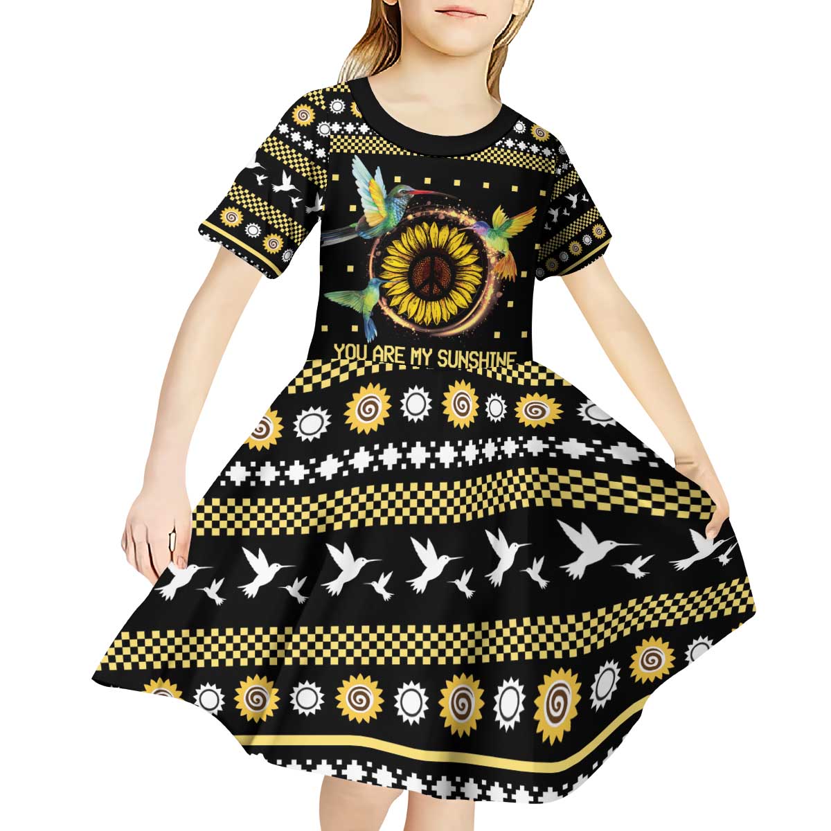 Hummingbird Sunflower Christmas Kid Short Sleeve Dress You Are My Sunshine - Wonder Print Shop