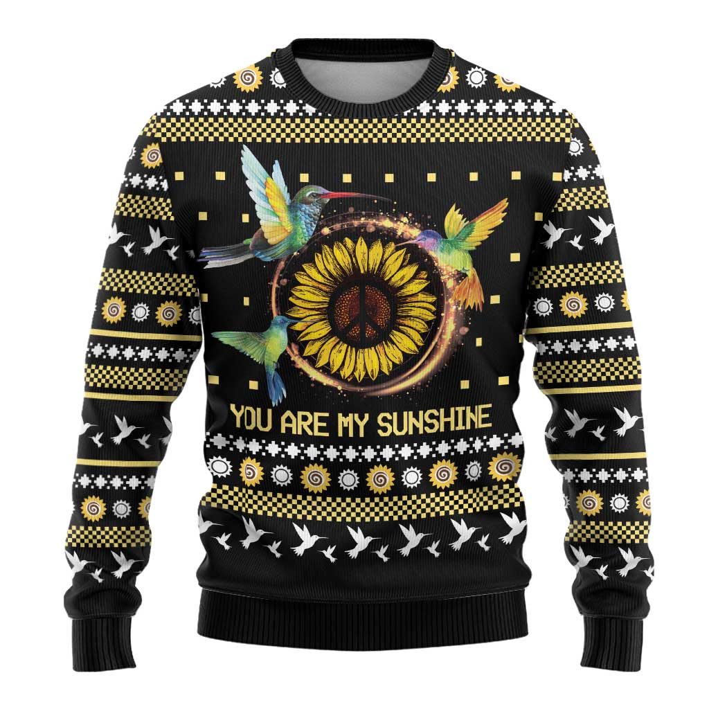 Hummingbird Sunflower Christmas Ugly Christmas Sweater You Are My Sunshine - Wonder Print Shop