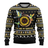 Hummingbird Sunflower Christmas Ugly Christmas Sweater You Are My Sunshine - Wonder Print Shop
