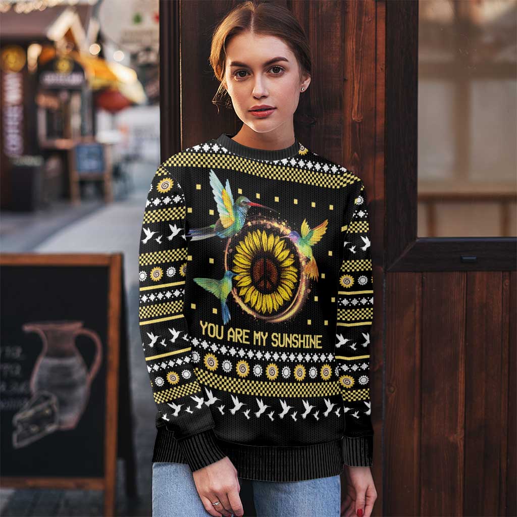 Hummingbird Sunflower Christmas Ugly Christmas Sweater You Are My Sunshine - Wonder Print Shop