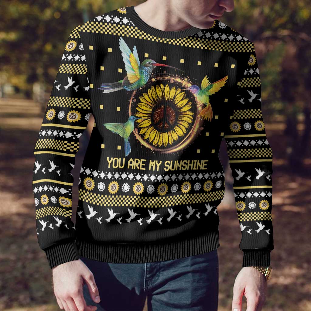 Hummingbird Sunflower Christmas Ugly Christmas Sweater You Are My Sunshine - Wonder Print Shop