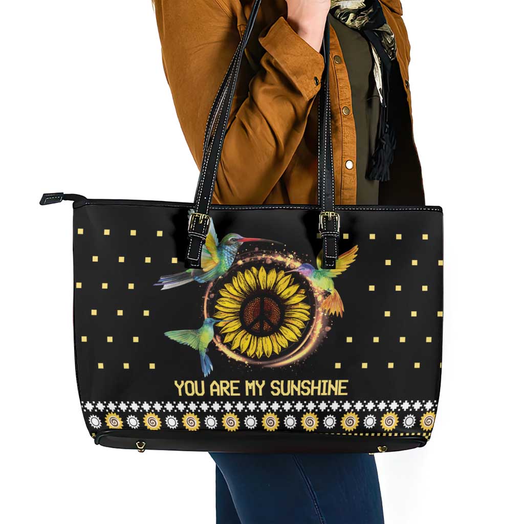 Hummingbird Sunflower Christmas Leather Tote Bag You Are My Sunshine - Wonder Print Shop