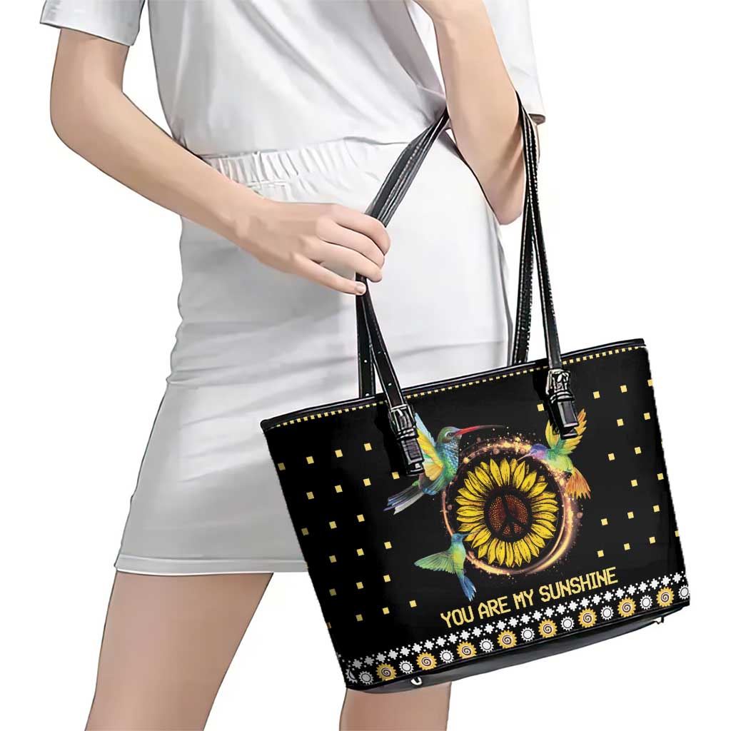 Hummingbird Sunflower Christmas Leather Tote Bag You Are My Sunshine - Wonder Print Shop