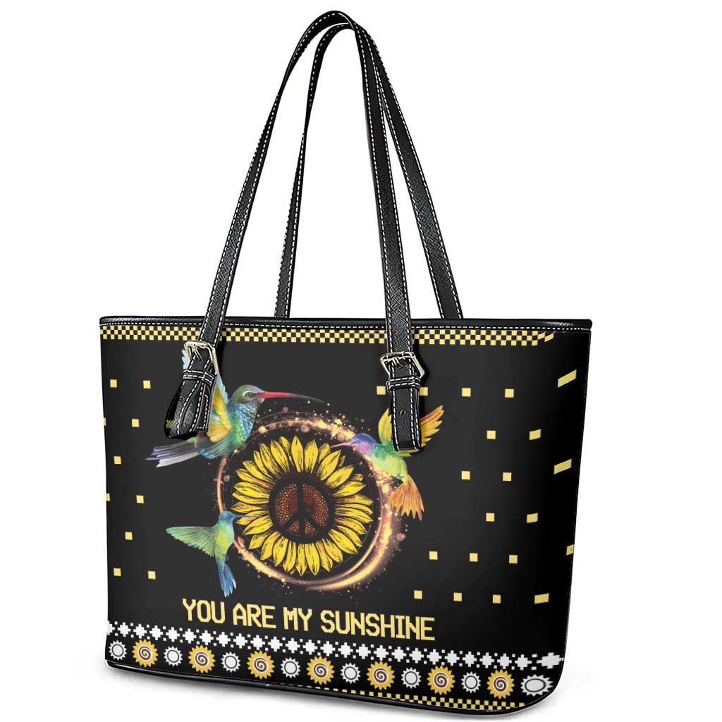 Hummingbird Sunflower Christmas Leather Tote Bag You Are My Sunshine - Wonder Print Shop