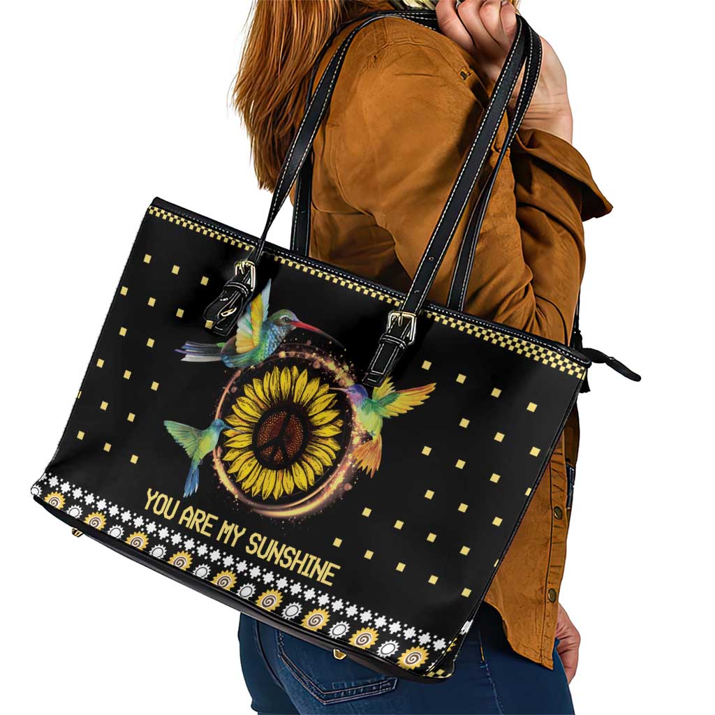 Hummingbird Sunflower Christmas Leather Tote Bag You Are My Sunshine - Wonder Print Shop