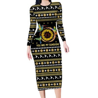 Hummingbird Sunflower Christmas Long Sleeve Bodycon Dress You Are My Sunshine - Wonder Print Shop