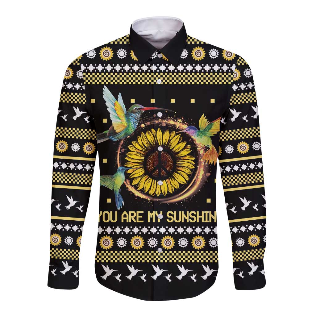 Hummingbird Sunflower Christmas Long Sleeve Button Shirt You Are My Sunshine - Wonder Print Shop