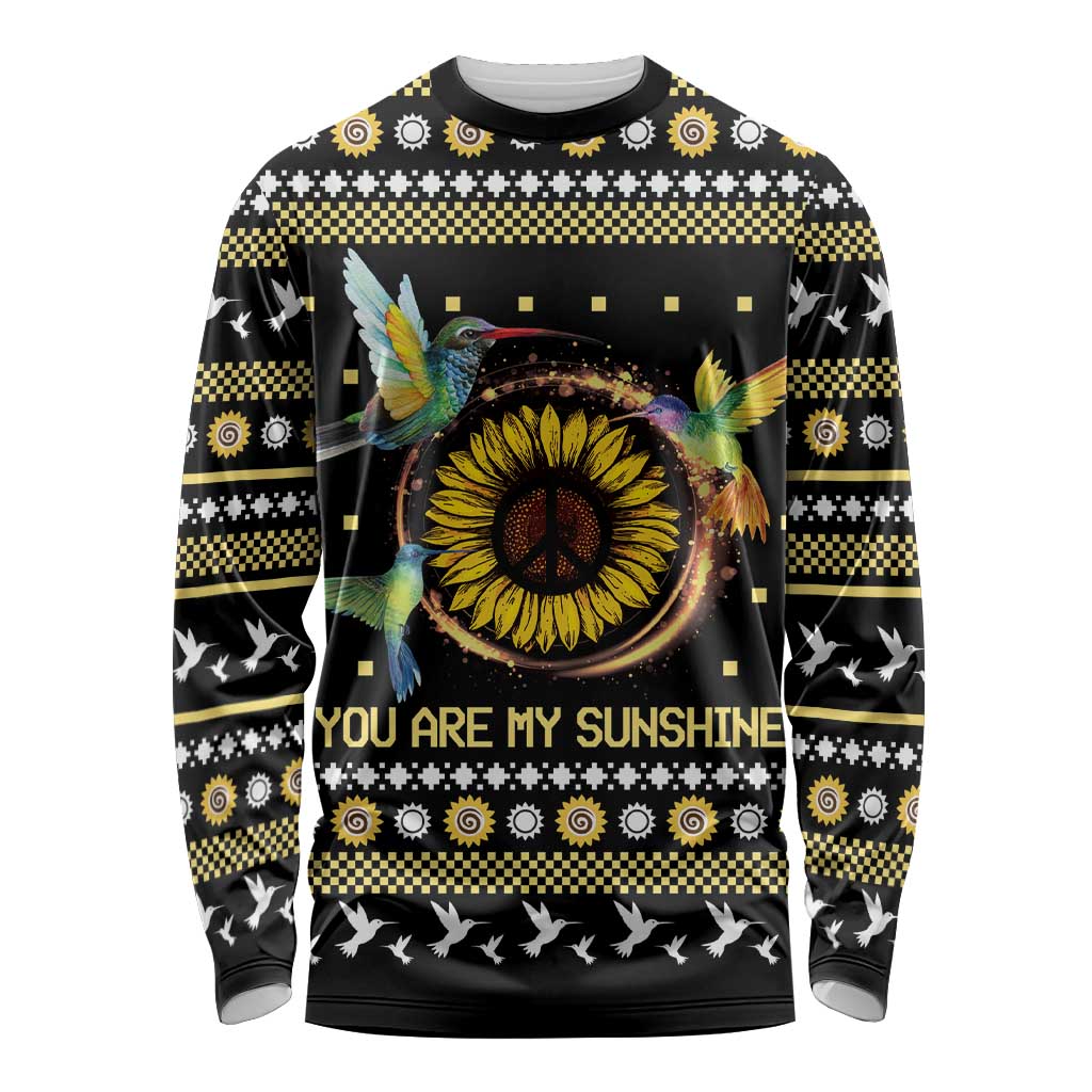 Hummingbird Sunflower Christmas Long Sleeve Shirt You Are My Sunshine - Wonder Print Shop