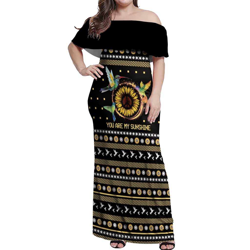 Hummingbird Sunflower Christmas Off Shoulder Maxi Dress You Are My Sunshine - Wonder Print Shop