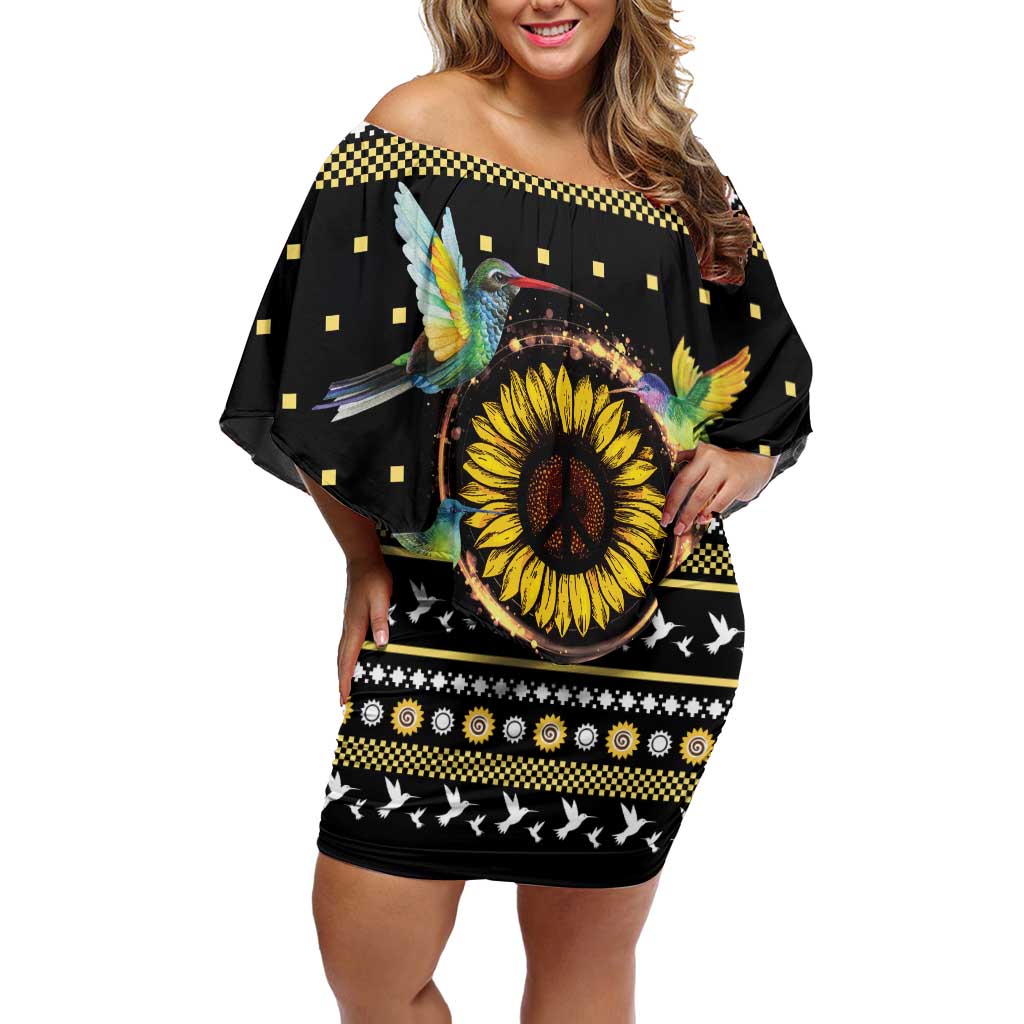 Hummingbird Sunflower Christmas Off Shoulder Short Dress You Are My Sunshine - Wonder Print Shop