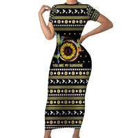 Hummingbird Sunflower Christmas Short Sleeve Bodycon Dress You Are My Sunshine - Wonder Print Shop