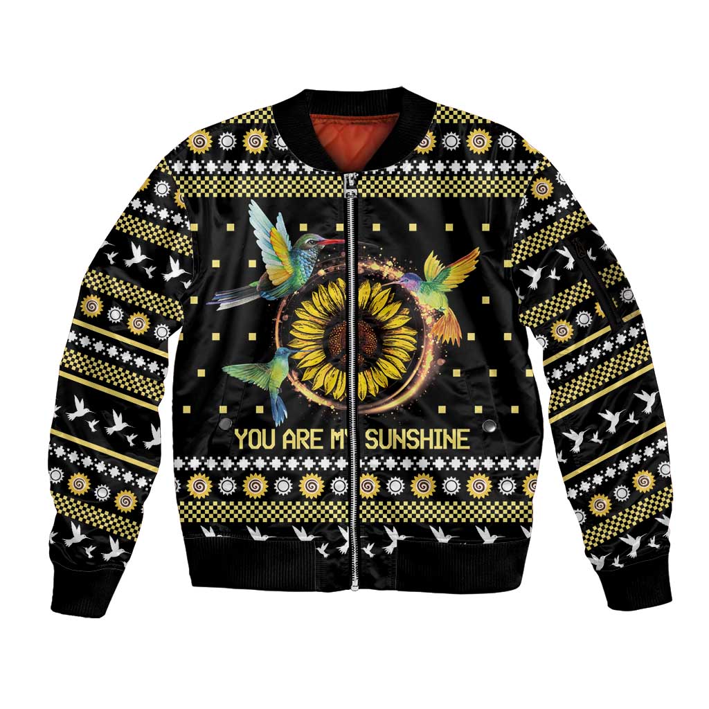 Hummingbird Sunflower Christmas Sleeve Zip Bomber Jacket You Are My Sunshine - Wonder Print Shop