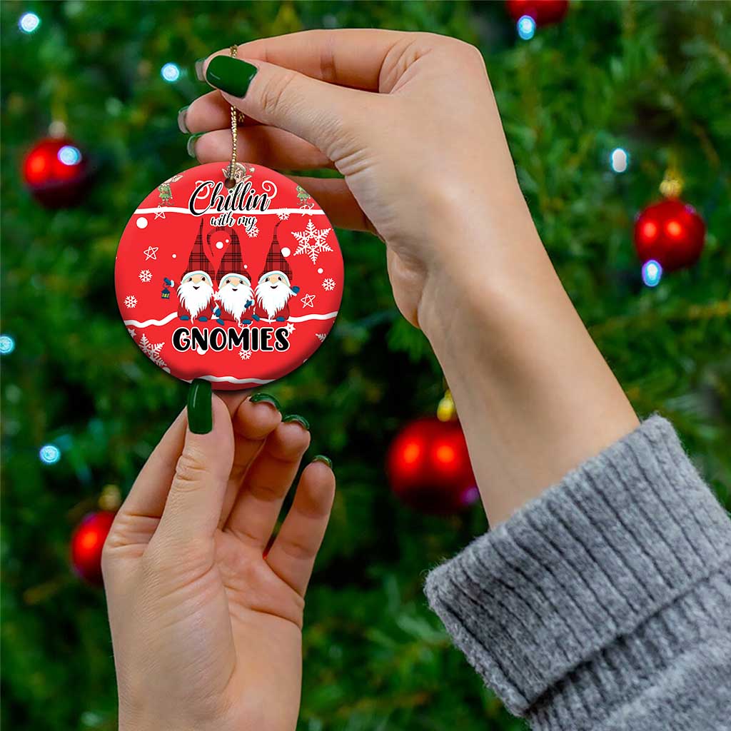 Chillin With My Gnomies Ceramic Ornament Merry Christmas - Wonder Print Shop