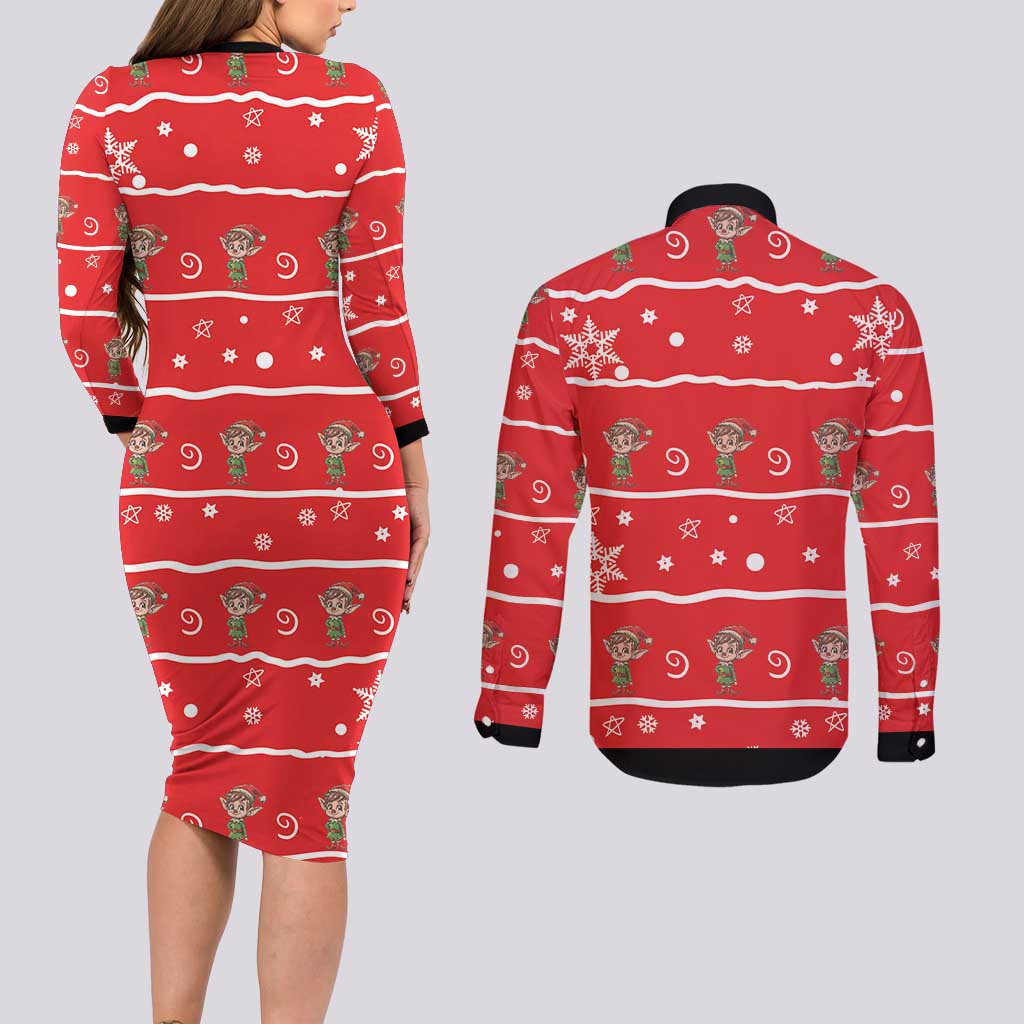 Chillin With My Gnomies Couples Matching Long Sleeve Bodycon Dress and Long Sleeve Button Shirt Merry Christmas - Wonder Print Shop