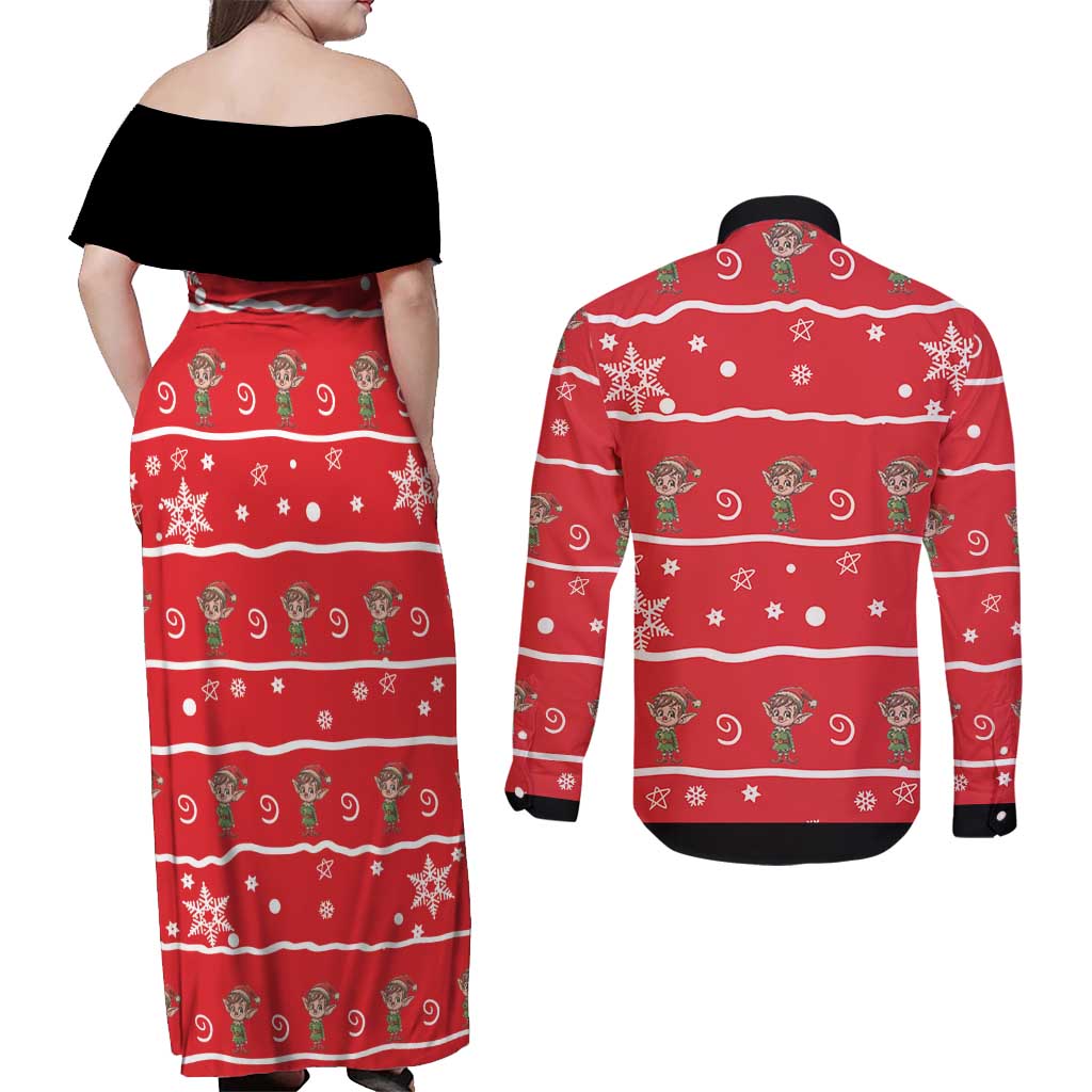 Chillin With My Gnomies Couples Matching Off Shoulder Maxi Dress and Long Sleeve Button Shirt Merry Christmas - Wonder Print Shop