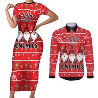 Chillin With My Gnomies Couples Matching Short Sleeve Bodycon Dress and Long Sleeve Button Shirt Merry Christmas - Wonder Print Shop