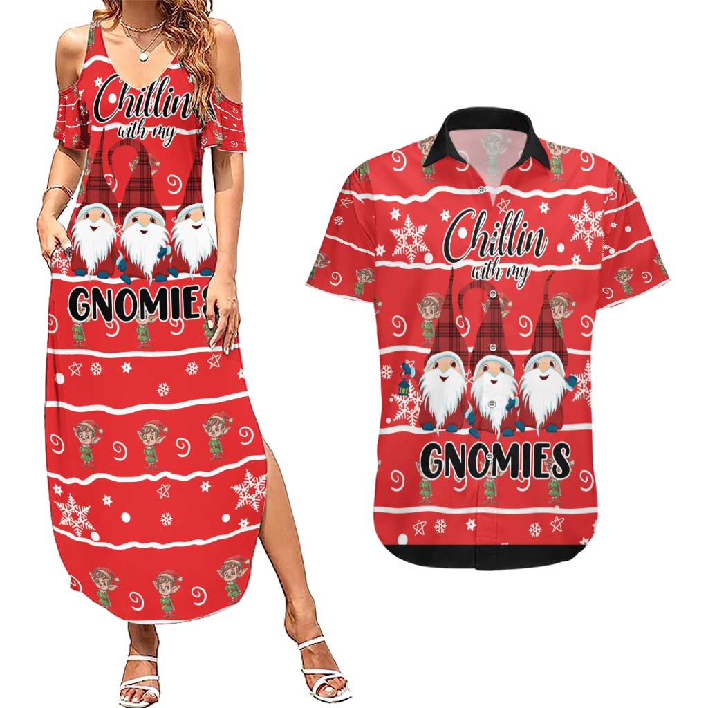 Chillin With My Gnomies Couples Matching Summer Maxi Dress and Hawaiian Shirt Merry Christmas - Wonder Print Shop