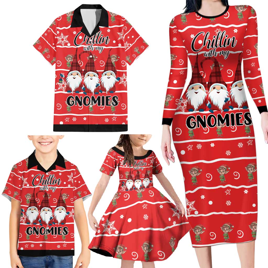 Chillin With My Gnomies Family Matching Long Sleeve Bodycon Dress and Hawaiian Shirt Merry Christmas - Wonder Print Shop