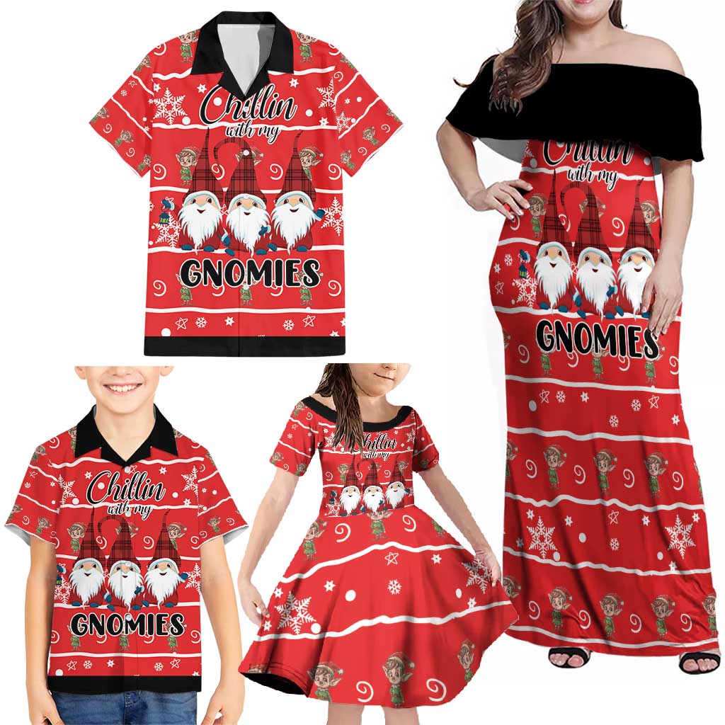 Chillin With My Gnomies Family Matching Off Shoulder Maxi Dress and Hawaiian Shirt Merry Christmas - Wonder Print Shop