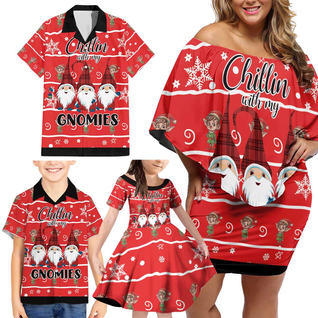 Chillin With My Gnomies Family Matching Off Shoulder Short Dress and Hawaiian Shirt Merry Christmas - Wonder Print Shop