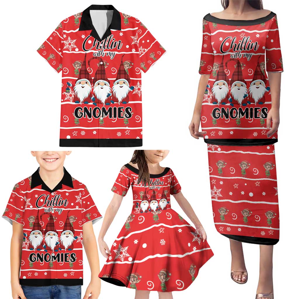 Chillin With My Gnomies Family Matching Puletasi and Hawaiian Shirt Merry Christmas - Wonder Print Shop