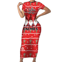 Chillin With My Gnomies Family Matching Short Sleeve Bodycon Dress and Hawaiian Shirt Merry Christmas - Wonder Print Shop