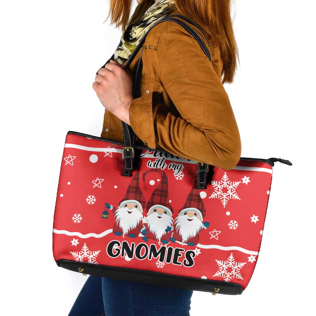 Chillin With My Gnomies Leather Tote Bag Merry Christmas - Wonder Print Shop