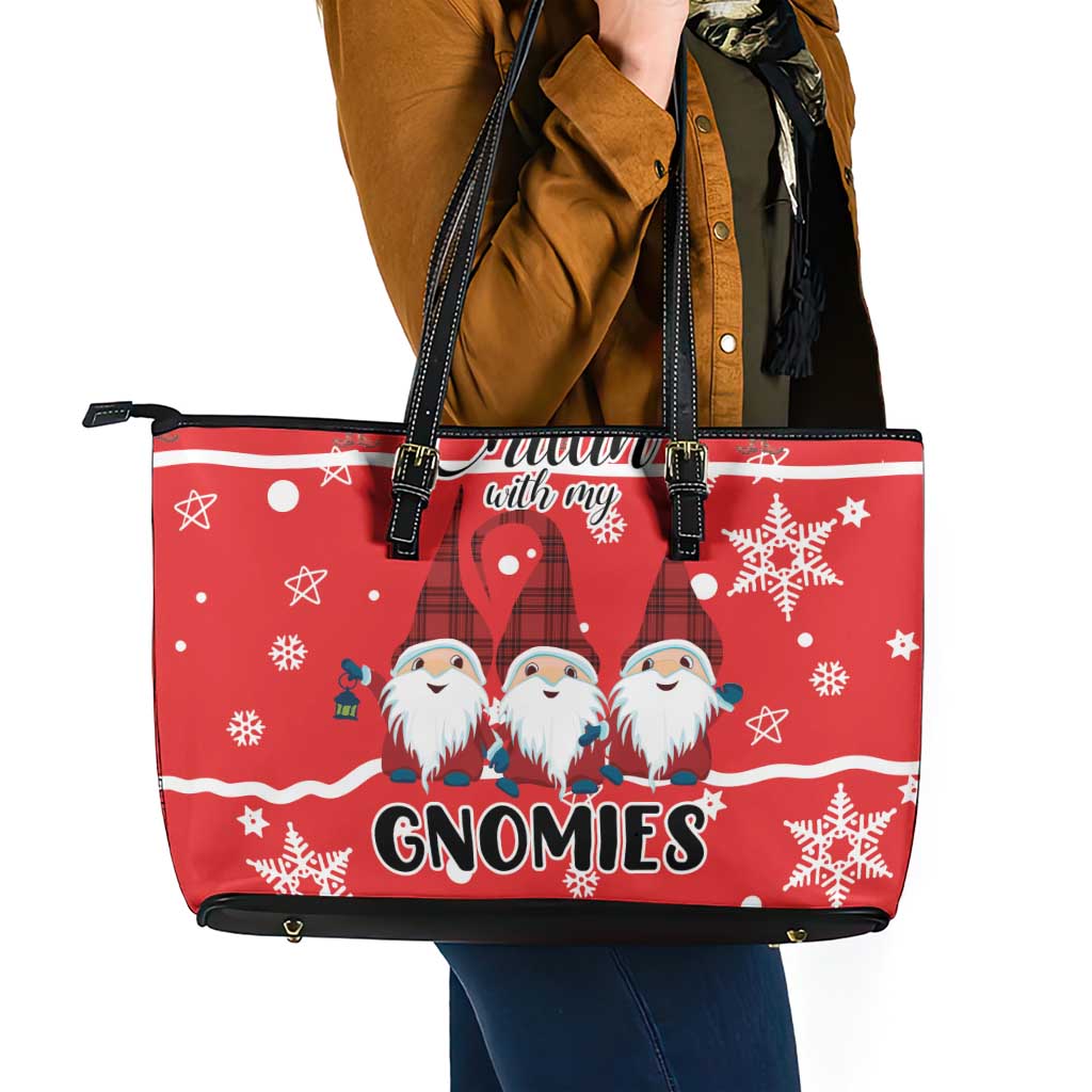 Chillin With My Gnomies Leather Tote Bag Merry Christmas - Wonder Print Shop