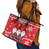 Chillin With My Gnomies Leather Tote Bag Merry Christmas - Wonder Print Shop