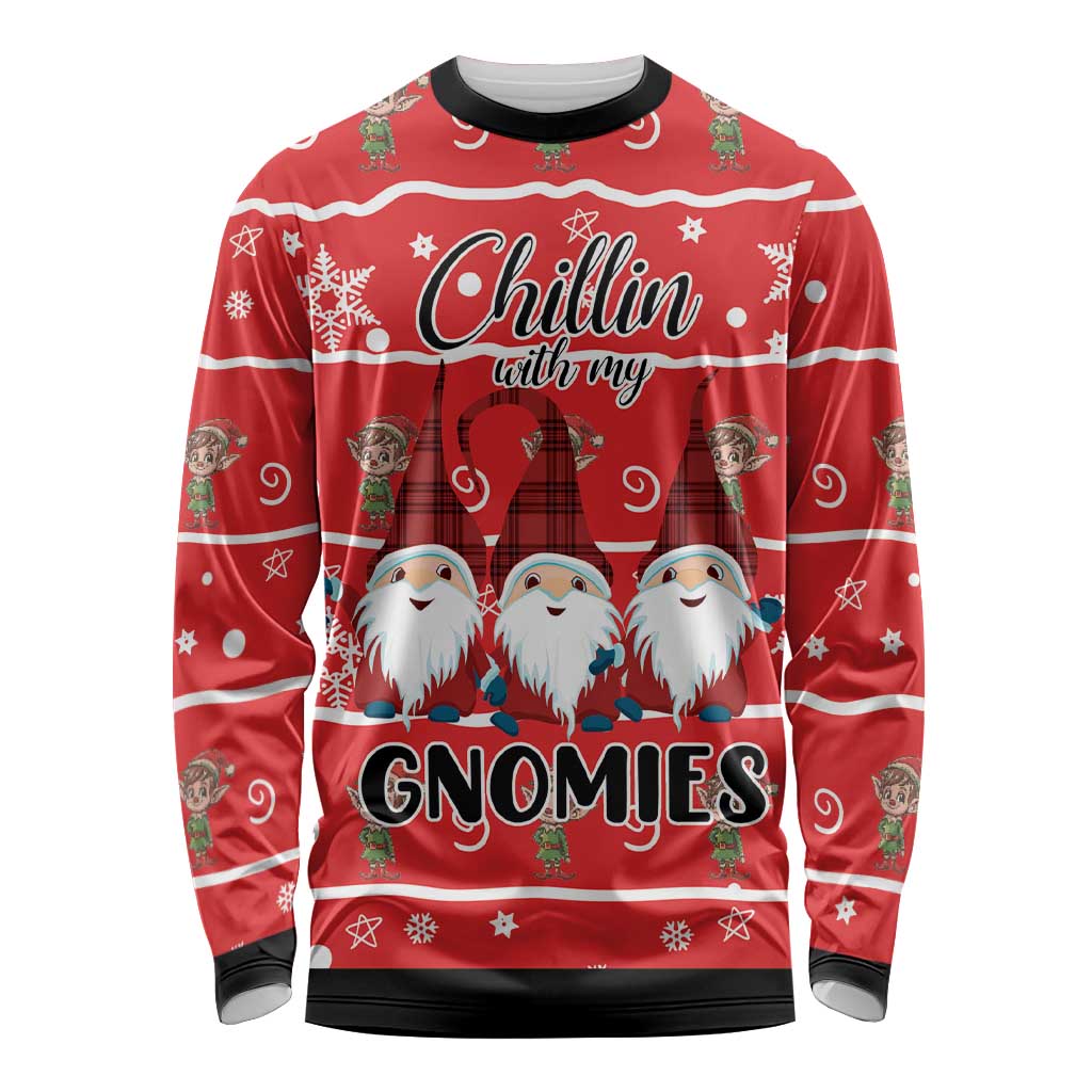 Chillin With My Gnomies Long Sleeve Shirt Merry Christmas - Wonder Print Shop