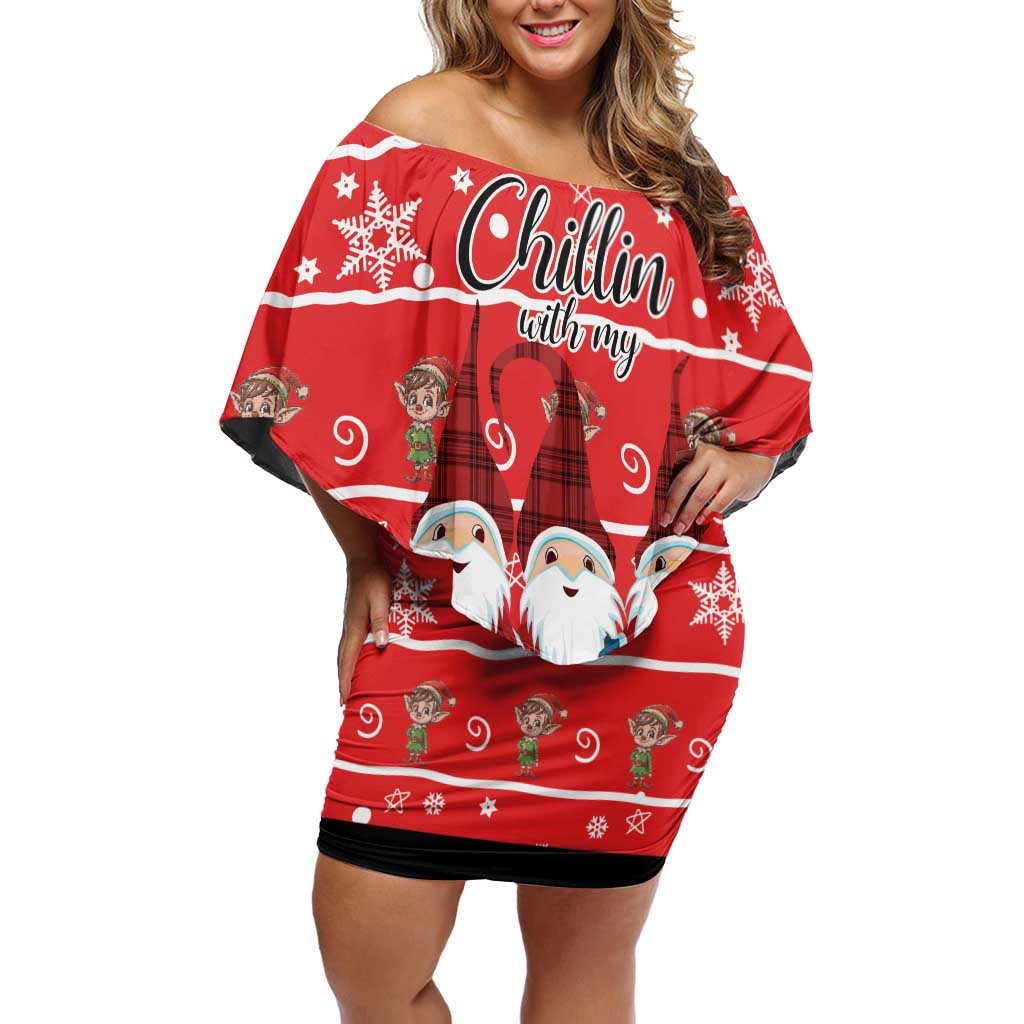 Chillin With My Gnomies Off Shoulder Short Dress Merry Christmas - Wonder Print Shop