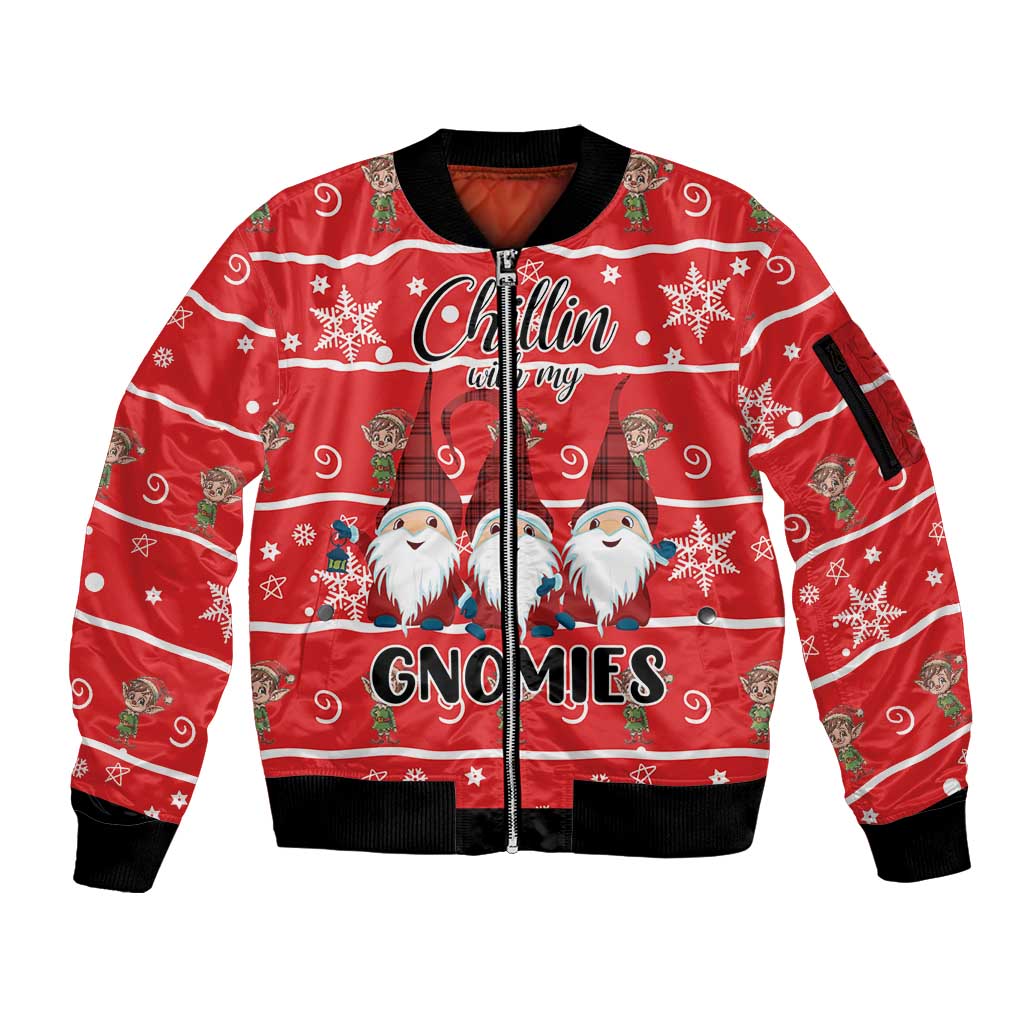 Chillin With My Gnomies Sleeve Zip Bomber Jacket Merry Christmas - Wonder Print Shop