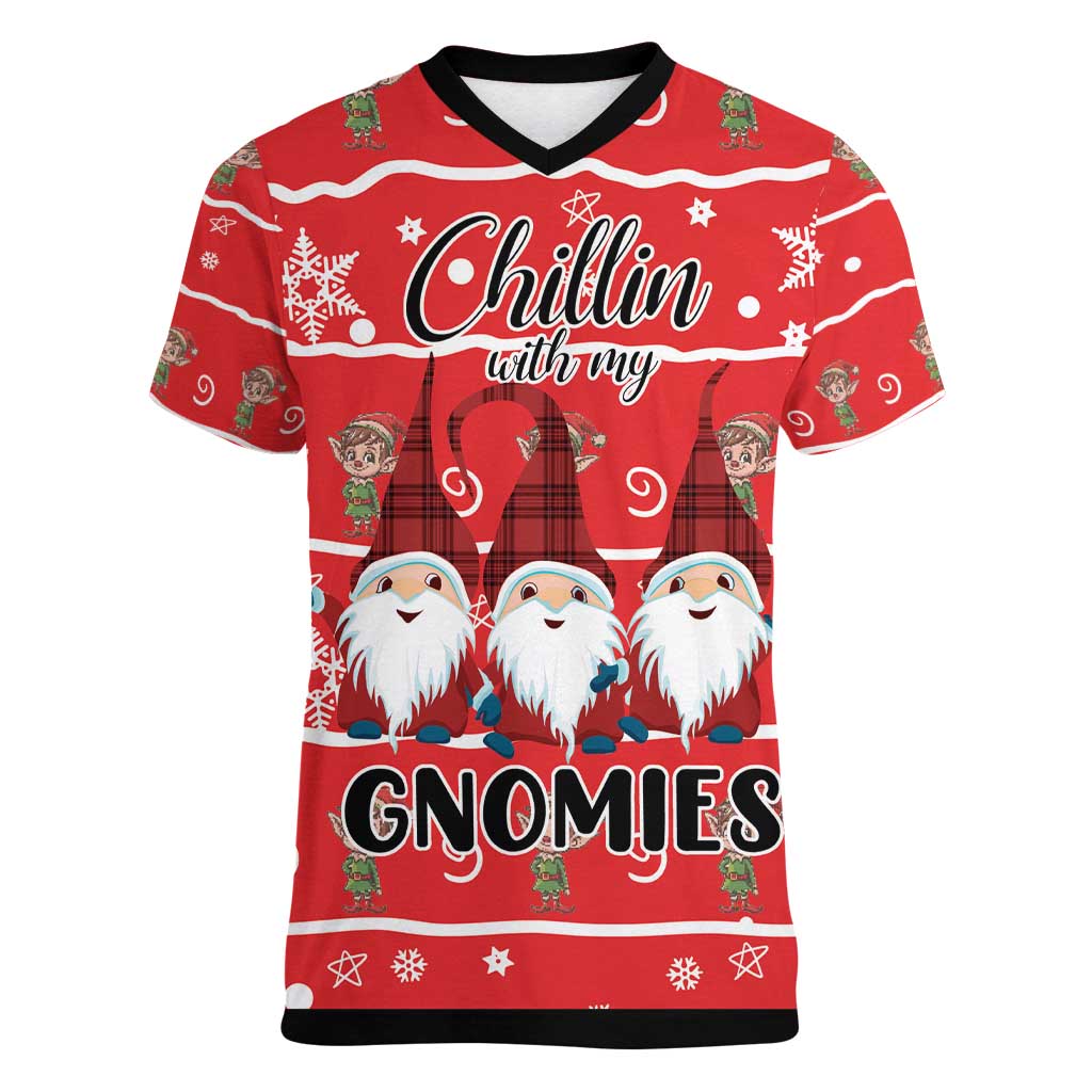 Chillin With My Gnomies Women V-Neck T-Shirt Merry Christmas - Wonder Print Shop