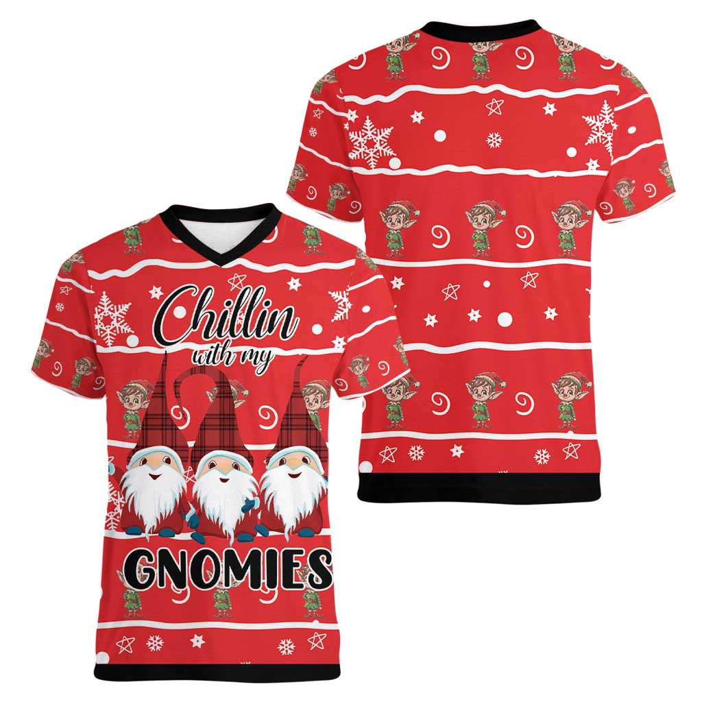 Chillin With My Gnomies Women V-Neck T-Shirt Merry Christmas - Wonder Print Shop