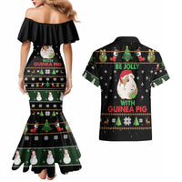 Guinea Pig Christmas Couples Matching Mermaid Dress and Hawaiian Shirt Be Jolly With Guinea Pig - Wonder Print Shop