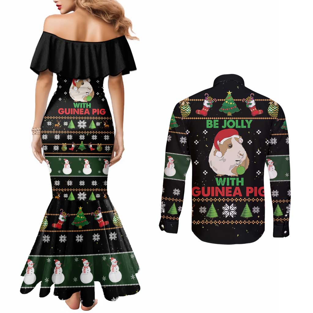 Guinea Pig Christmas Couples Matching Mermaid Dress and Long Sleeve Button Shirt Be Jolly With Guinea Pig