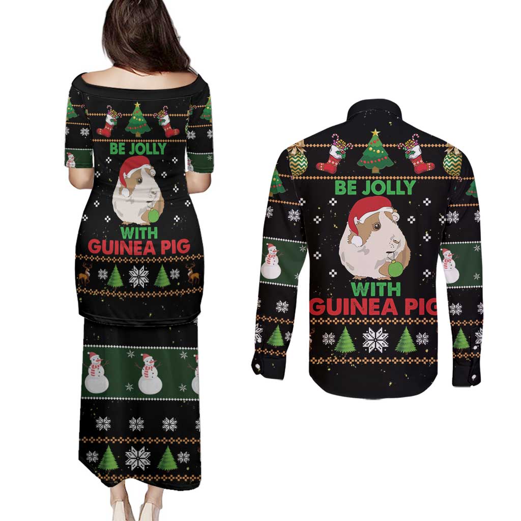 Guinea Pig Christmas Couples Matching Puletasi and Long Sleeve Button Shirt Be Jolly With Guinea Pig - Wonder Print Shop