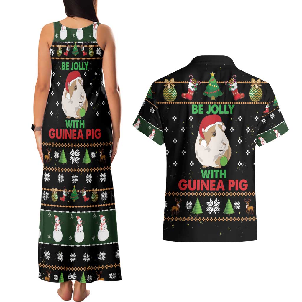 Guinea Pig Christmas Couples Matching Tank Maxi Dress and Hawaiian Shirt Be Jolly With Guinea Pig - Wonder Print Shop