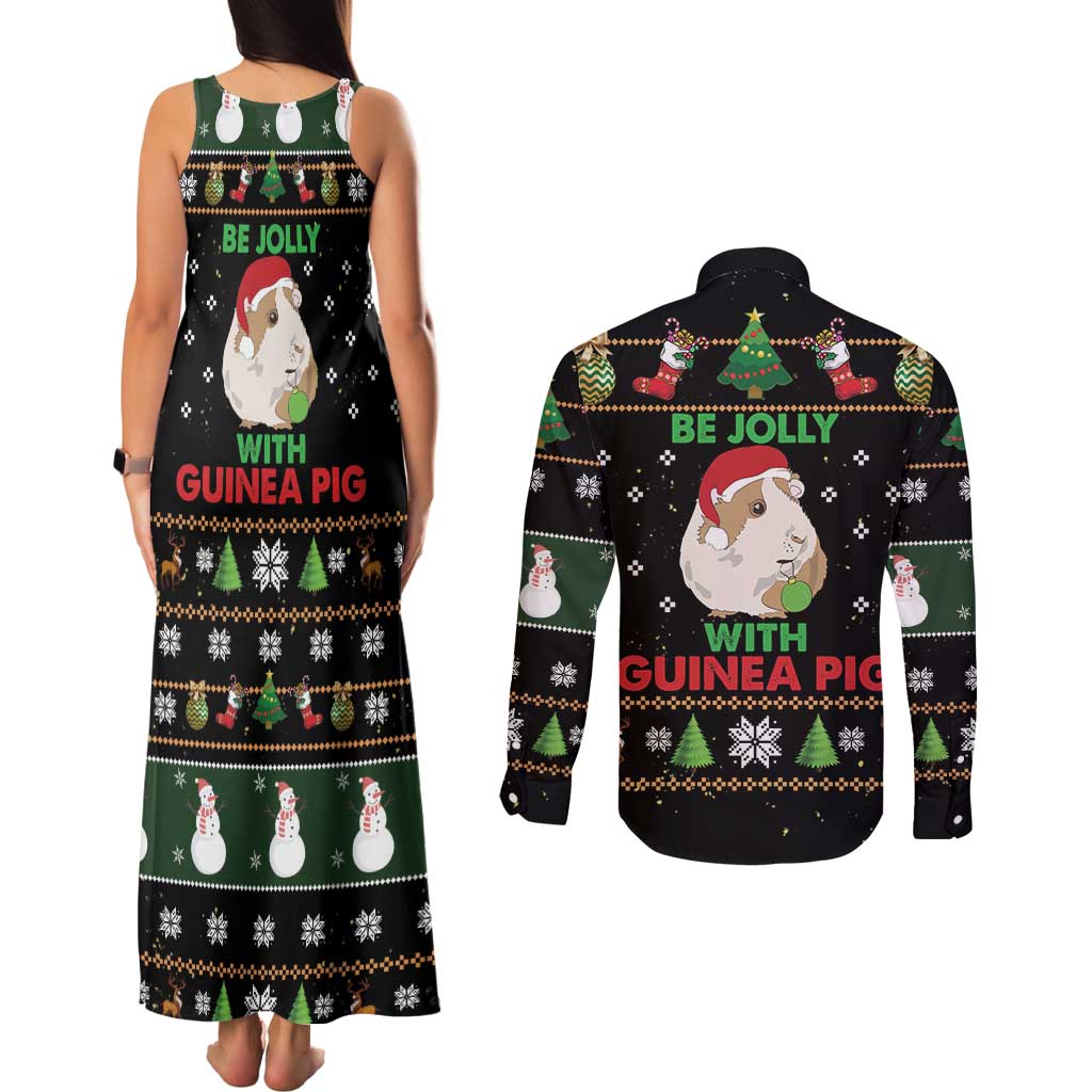 Guinea Pig Christmas Couples Matching Tank Maxi Dress and Long Sleeve Button Shirt Be Jolly With Guinea Pig - Wonder Print Shop