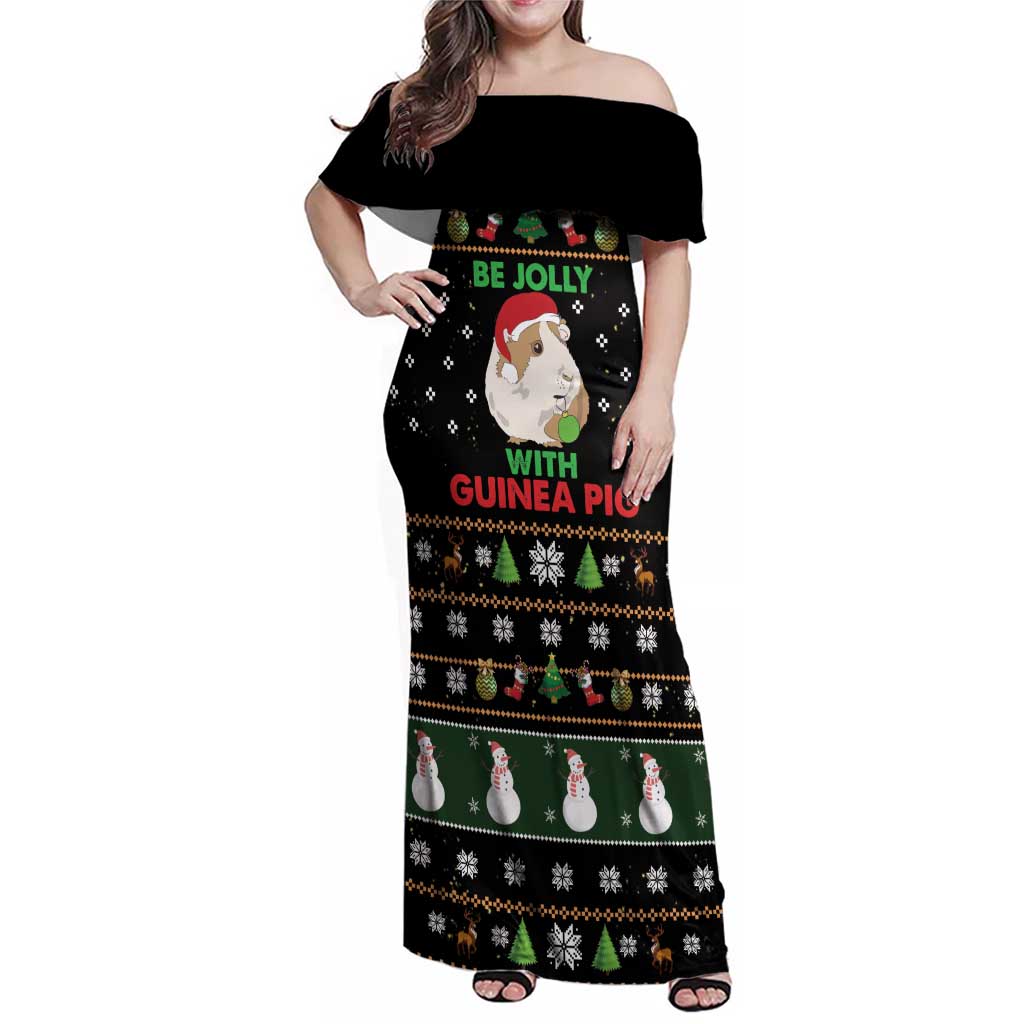Guinea Pig Christmas Family Matching Off Shoulder Maxi Dress and Hawaiian Shirt Be Jolly With Guinea Pig - Wonder Print Shop