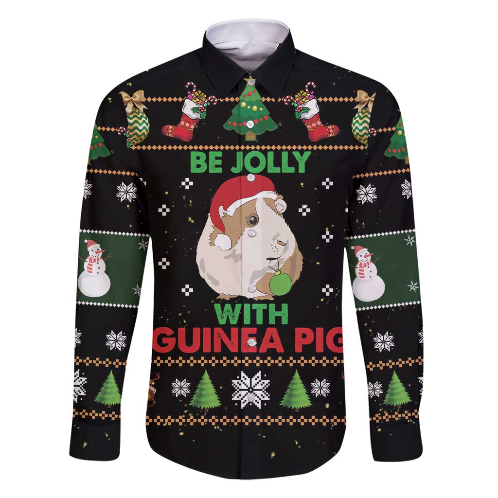Guinea Pig Christmas Family Matching Short Sleeve Bodycon Dress and Hawaiian Shirt Be Jolly With Guinea Pig - Wonder Print Shop