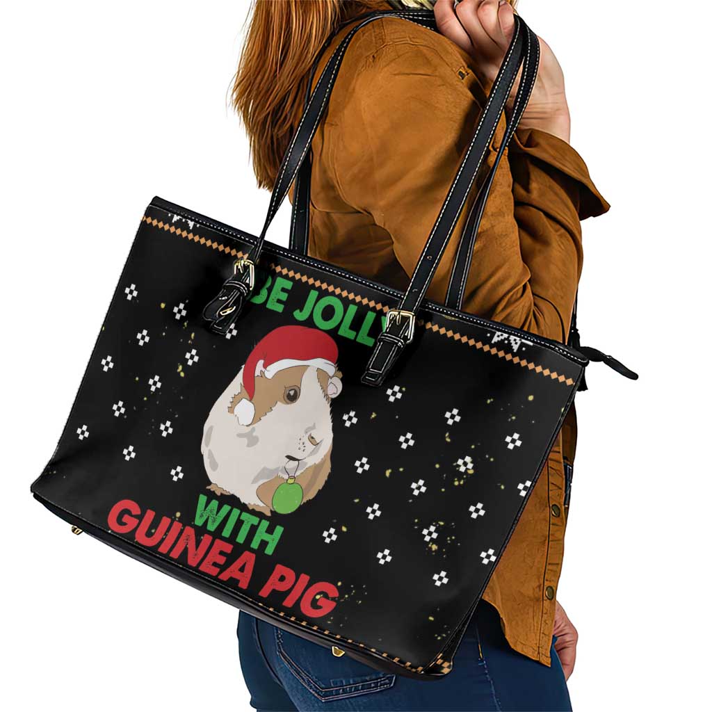 Guinea Pig Christmas Leather Tote Bag Be Jolly With Guinea Pig - Wonder Print Shop
