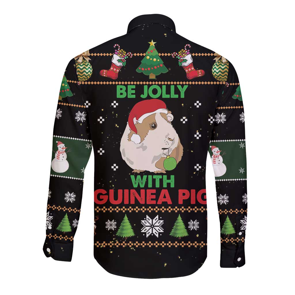 Guinea Pig Christmas Long Sleeve Button Shirt Be Jolly With Guinea Pig - Wonder Print Shop