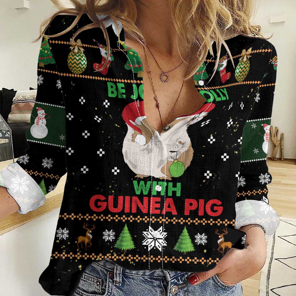 Guinea Pig Christmas Women Casual Shirt Be Jolly With Guinea Pig - Wonder Print Shop