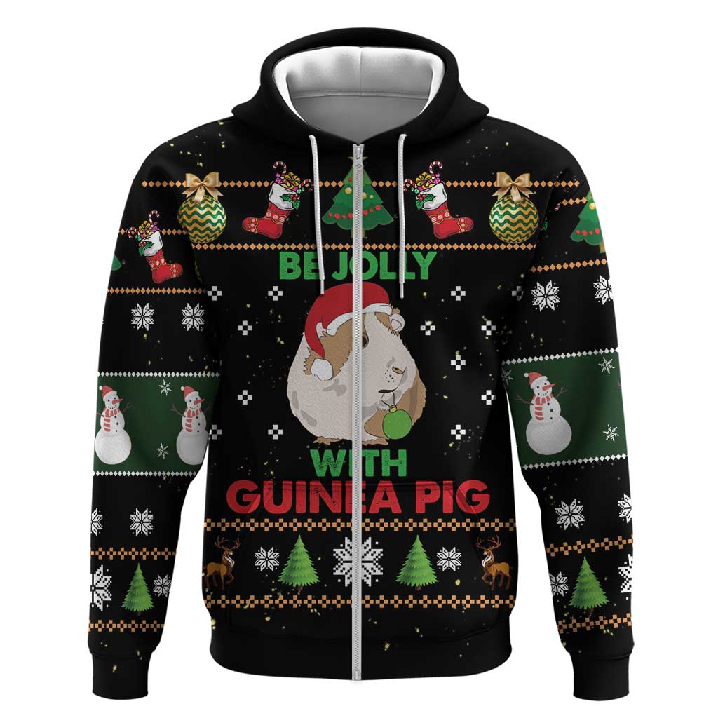 Guinea Pig Christmas Zip Hoodie Be Jolly With Guinea Pig - Wonder Print Shop