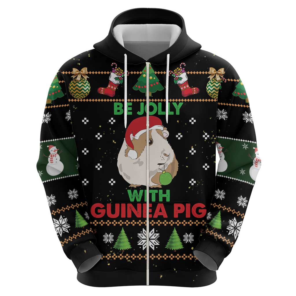 Guinea Pig Christmas Zip Hoodie Be Jolly With Guinea Pig - Wonder Print Shop